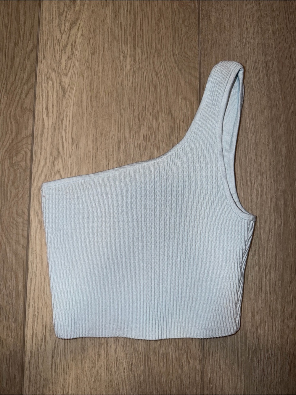 Babaton One-Shoulder Light Blue Ribbed Crop Top